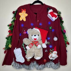 Ugly Christmas Sweater Teddy Bear UP Tacky Tinsel Xmas Party Winner Size Large